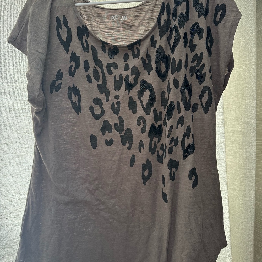 Apt. 9 Women's Short Sleeve Brown Leopard Tee